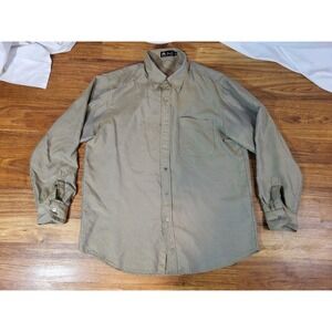 Shinawatra 100% Thai Silk Dress Shirt Mens XL Herringbone Long Sleeve Vtge Beige